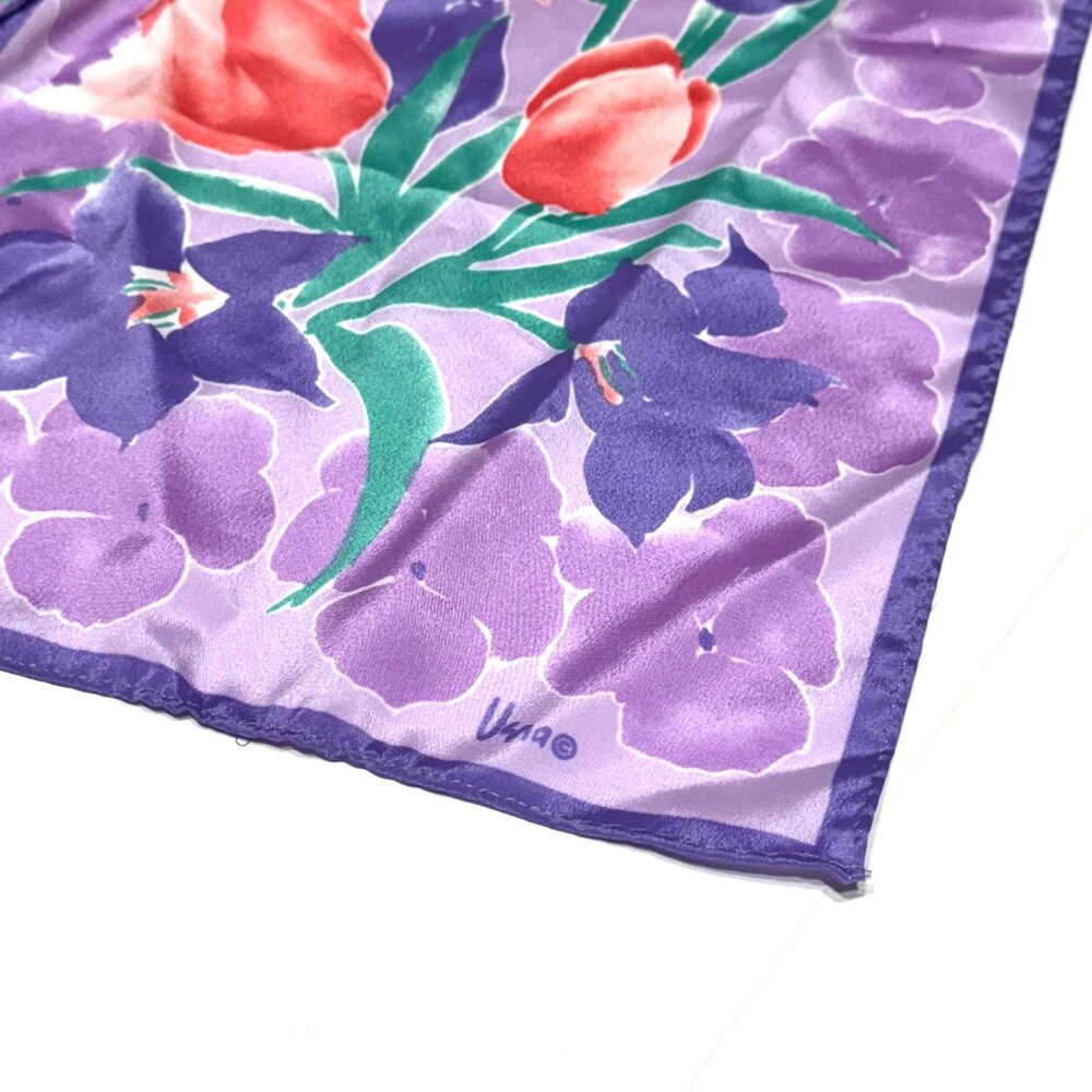 Vtg Vera Neumann Floral Silky Rectangle Scarf Tulips Purple Pink Large Scale - Picture 2 of 7